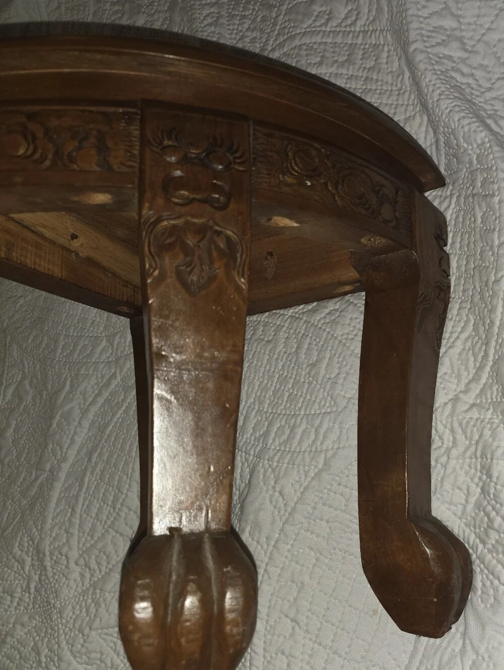 Vintage 1950s Mid Century Carved Wooden Chinese Claw Footed Table Stool